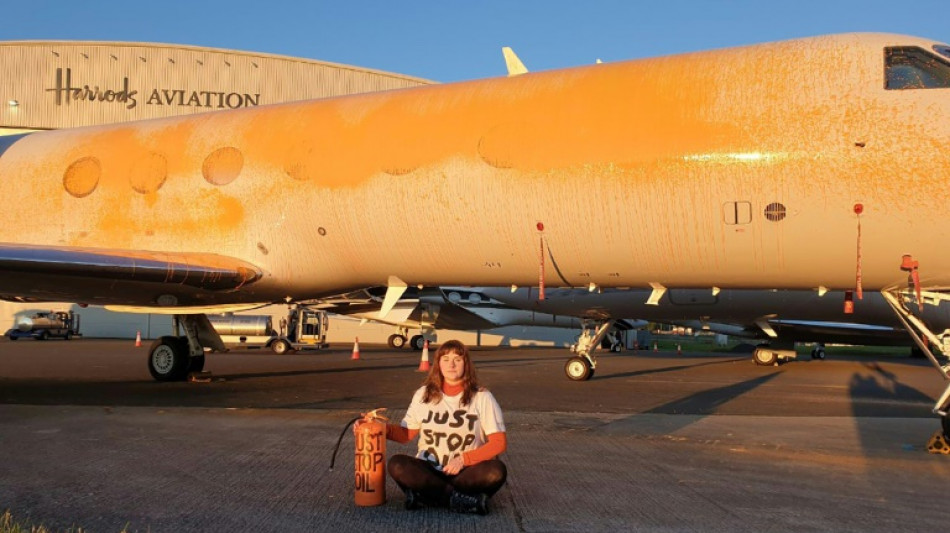 Ecologistas rocían con pintura jets privados en aeropuerto londinense